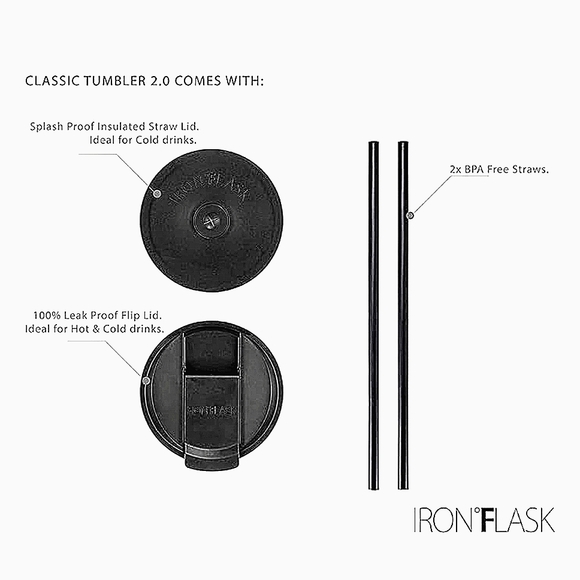 NIB Iron Flask Tumbler 28 oz Hot / Cold 2 Lids & 2 Straws - Picture 3 of 6